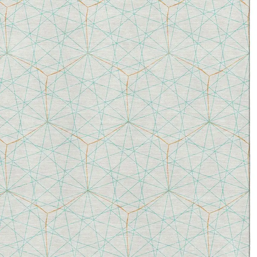 White Teal And Orange Geometric Washable Area Rug With UV Protection Photo 2