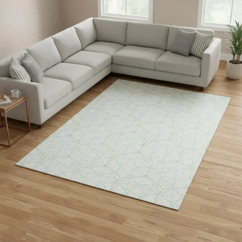 White Teal And Orange Geometric Washable Area Rug With UV Protection Photo 2