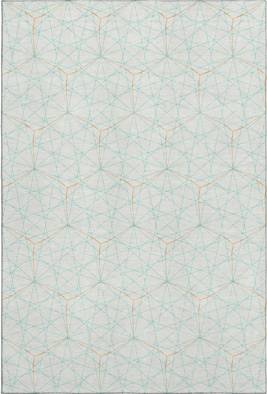White Teal And Orange Geometric Washable Area Rug With UV Protection Photo 1