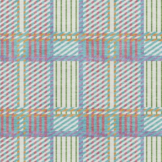 White Teal And Purple Plaid Washable Area Rug With UV Protection Photo 2