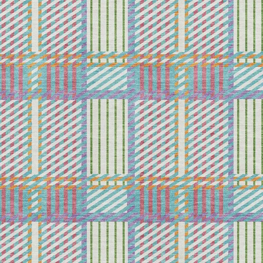 White Teal And Purple Plaid Washable Area Rug With UV Protection Photo 2