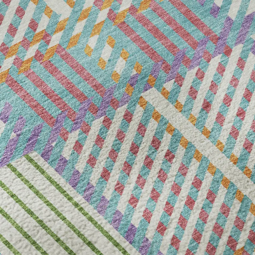 White Teal And Purple Plaid Washable Area Rug With UV Protection Photo 9