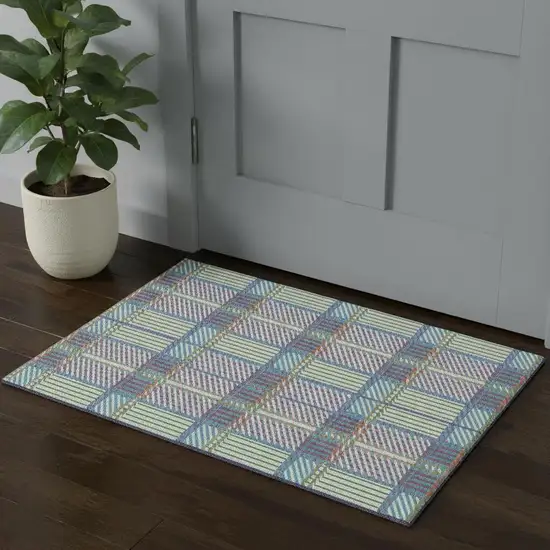 White Teal And Purple Plaid Washable Area Rug With UV Protection Photo 1