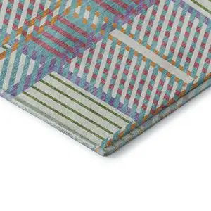 Photo of White Teal And Purple Plaid Washable Area Rug With UV Protection