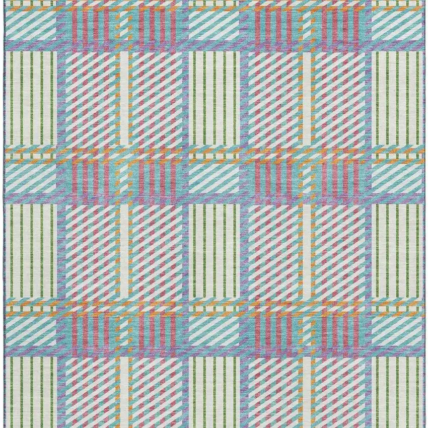 White Teal And Purple Plaid Washable Area Rug With UV Protection Photo 2