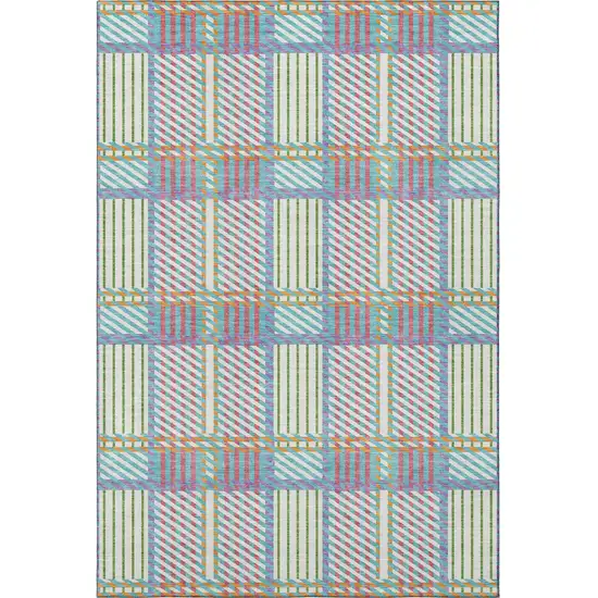 White Teal And Purple Plaid Washable Area Rug With UV Protection Photo 3