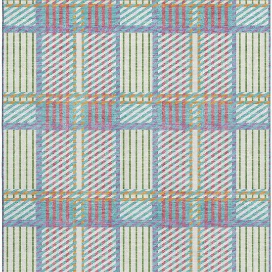 White Teal And Purple Plaid Washable Area Rug With UV Protection Photo 3