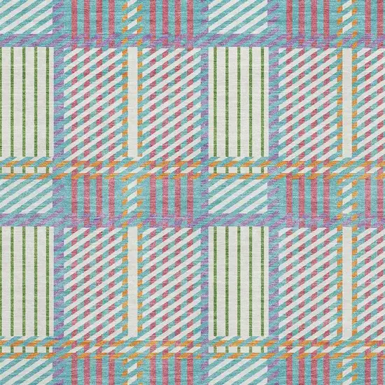 White Teal And Purple Plaid Washable Area Rug With UV Protection Photo 2