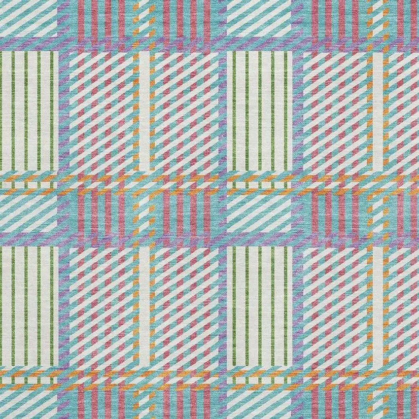White Teal And Purple Plaid Washable Area Rug With UV Protection Photo 2