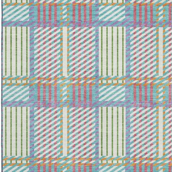 White Teal And Purple Plaid Washable Area Rug With UV Protection Photo 2