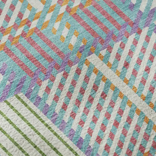 White Teal And Purple Plaid Washable Area Rug With UV Protection Photo 9