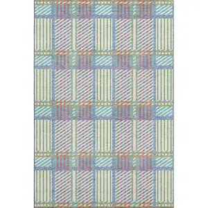 Photo of White Teal And Purple Plaid Washable Area Rug With UV Protection