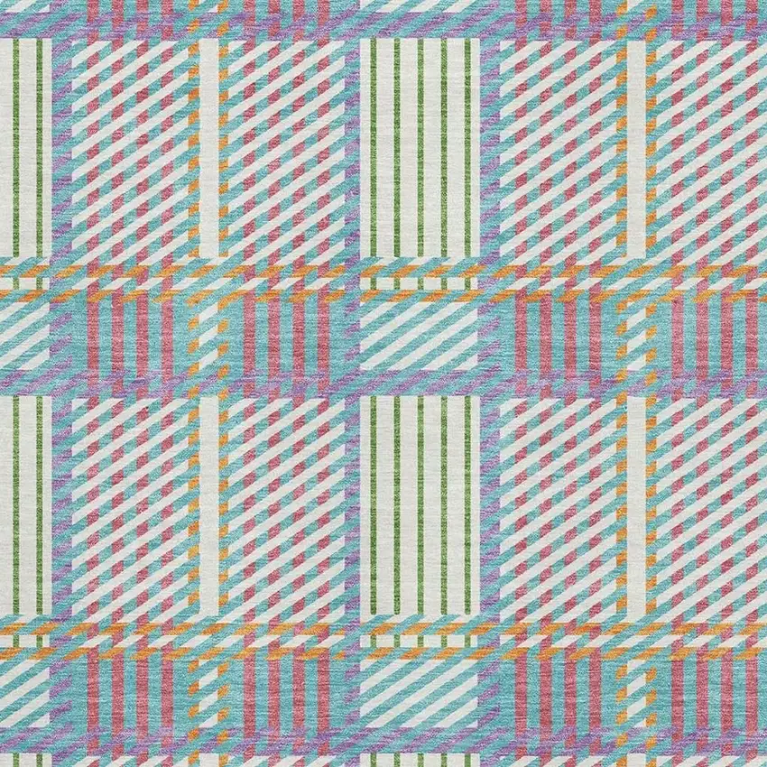 White Teal And Purple Plaid Washable Area Rug With UV Protection Photo 2