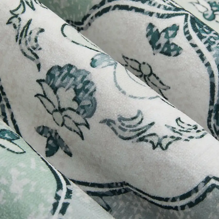 White Teal And Sage Quatrefoil Distressed Area Rug Photo 9