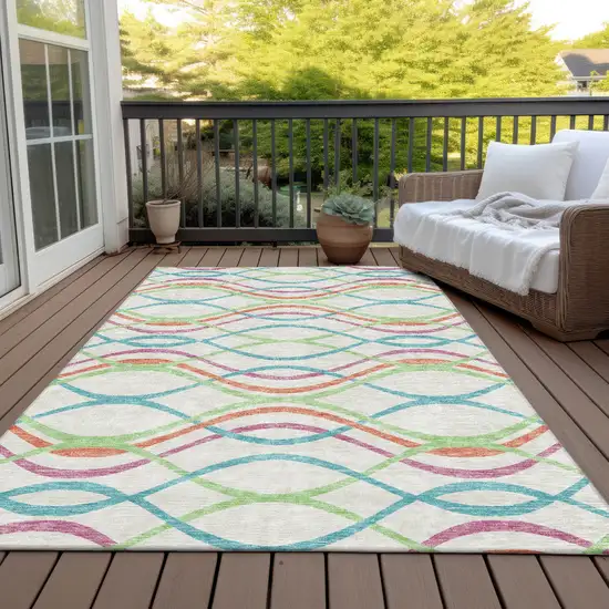 White Teal Blue And Lime Green Abstract Washable Indoor Outdoor Area Rug Photo 7