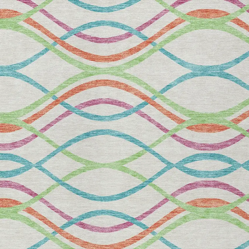 White Teal Blue And Lime Green Abstract Washable Indoor Outdoor Area Rug Photo 5