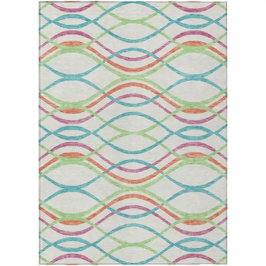 White Teal Blue And Lime Green Abstract Washable Indoor Outdoor Area Rug Photo 1