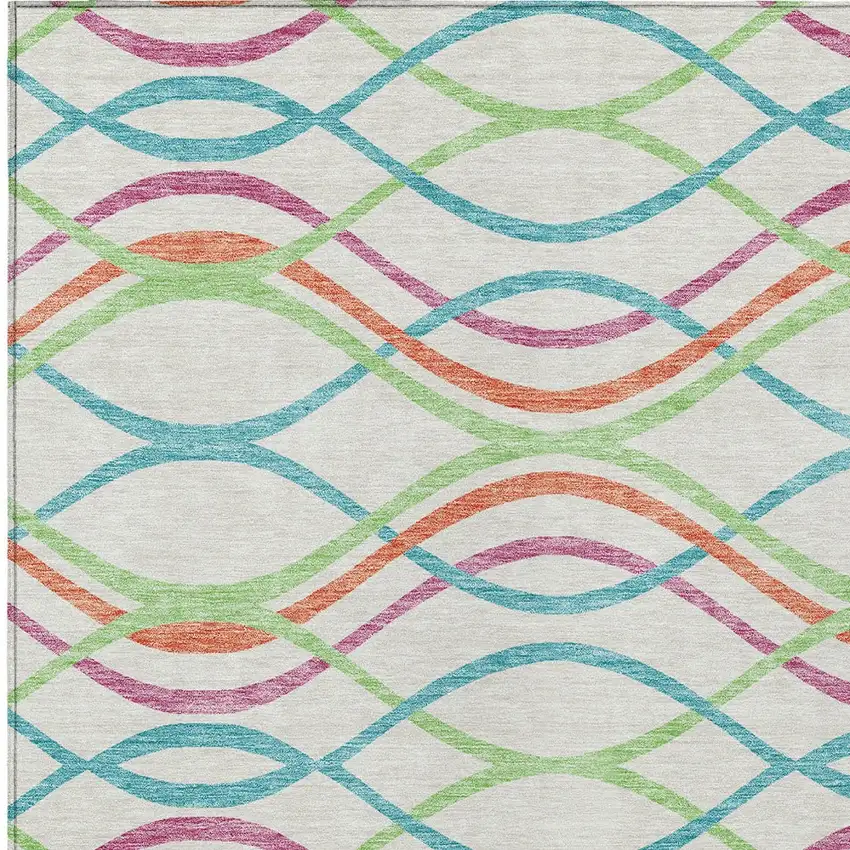 White Teal Blue And Lime Green Abstract Washable Indoor Outdoor Area Rug Photo 5