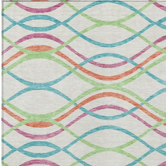 White Teal Blue And Lime Green Abstract Washable Indoor Outdoor Area Rug Photo 5