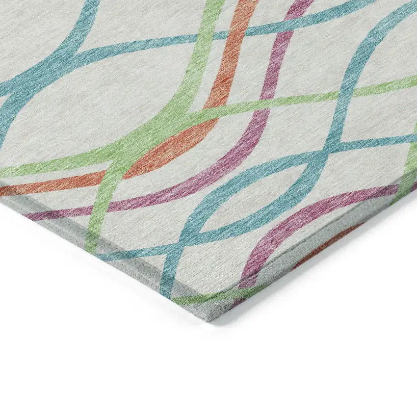 White Teal Blue And Lime Green Abstract Washable Indoor Outdoor Area Rug Photo 3