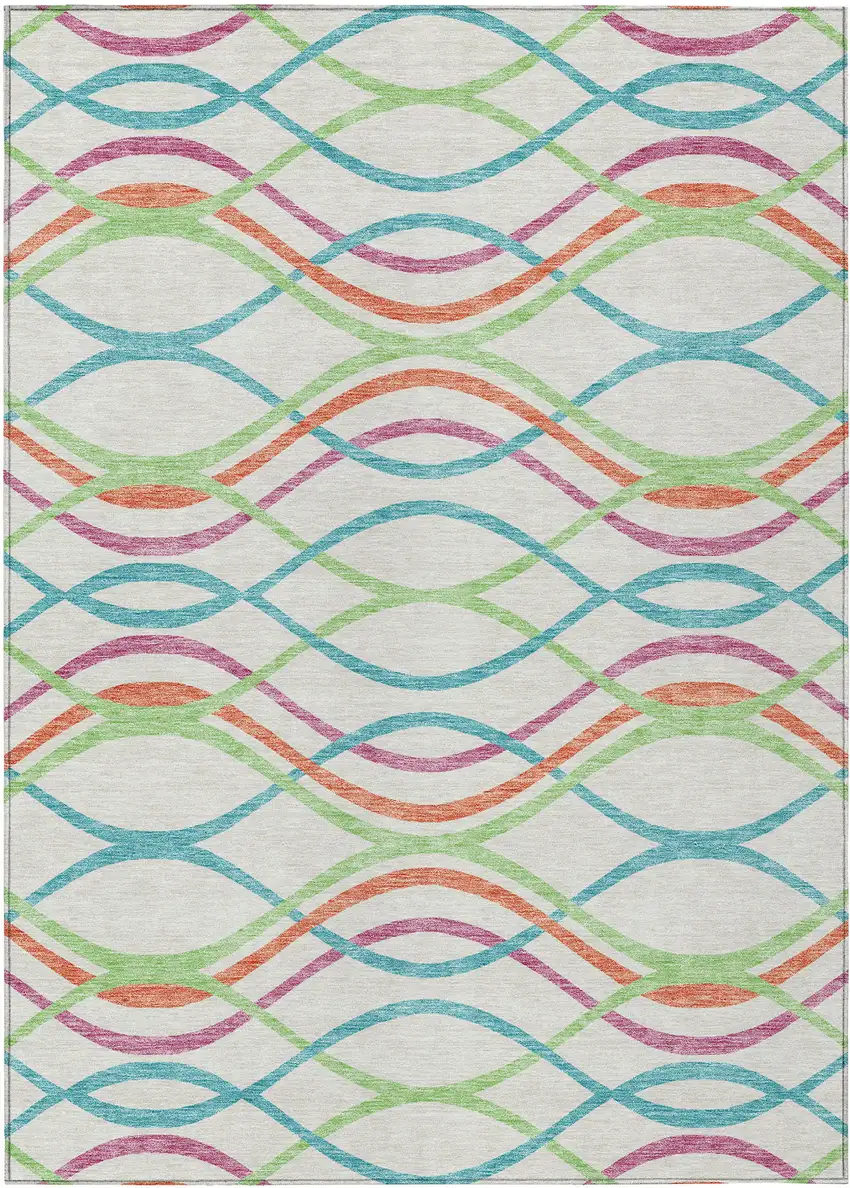 White Teal Blue And Lime Green Abstract Washable Indoor Outdoor Area Rug Photo 1