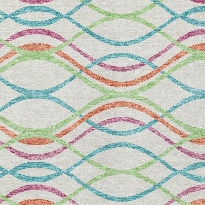 White Teal Blue And Lime Green Abstract Washable Indoor Outdoor Area Rug Photo 5