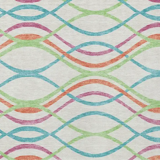 White Teal Blue And Lime Green Abstract Washable Indoor Outdoor Area Rug Photo 5
