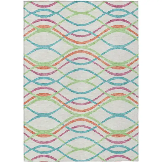 White Teal Blue And Lime Green Abstract Washable Indoor Outdoor Area Rug Photo 1
