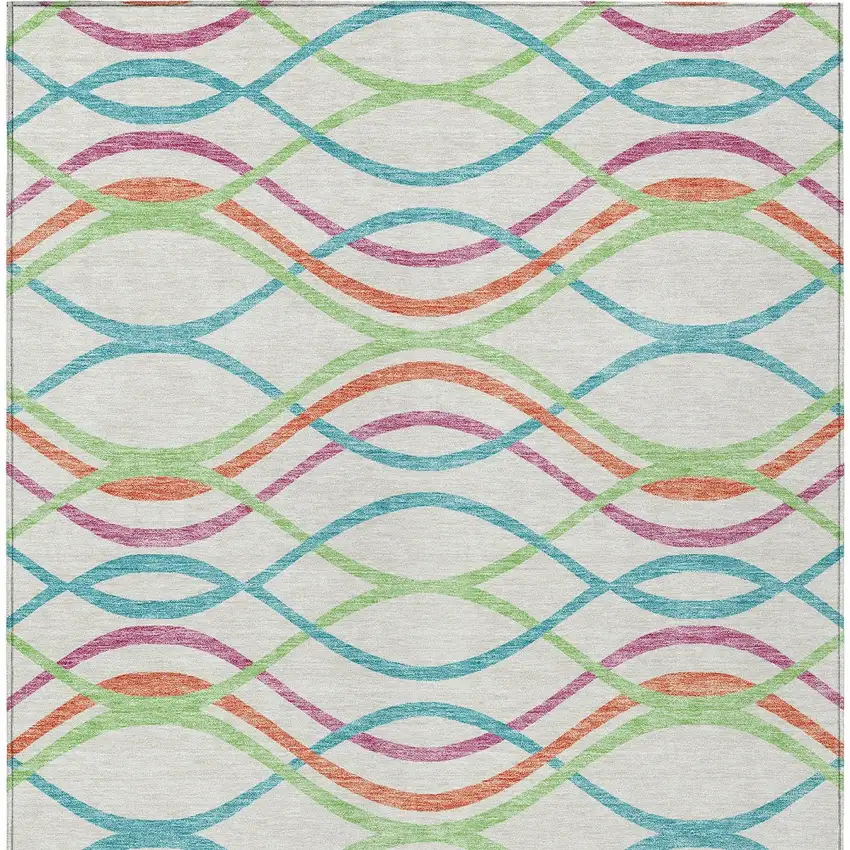 White Teal Blue And Lime Green Abstract Washable Indoor Outdoor Area Rug Photo 6