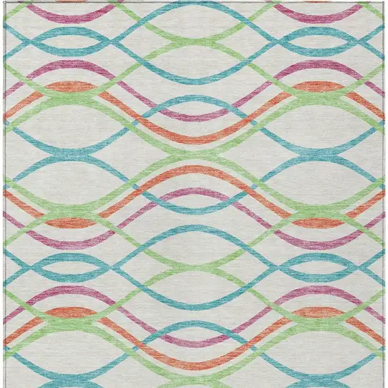 White Teal Blue And Lime Green Abstract Washable Indoor Outdoor Area Rug Photo 6