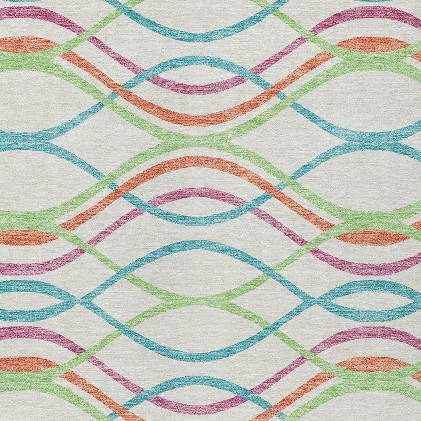 White Teal Blue And Lime Green Abstract Washable Indoor Outdoor Area Rug Photo 5