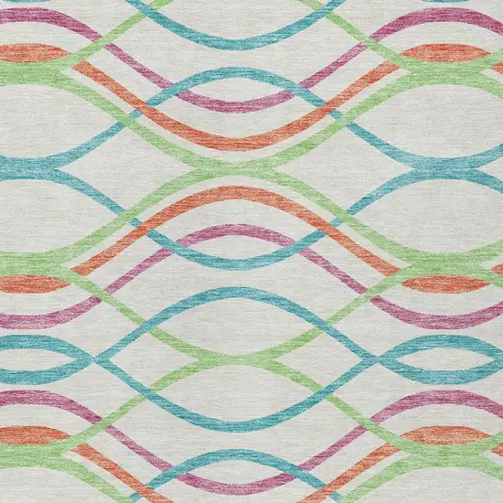 White Teal Blue And Lime Green Abstract Washable Indoor Outdoor Area Rug Photo 5