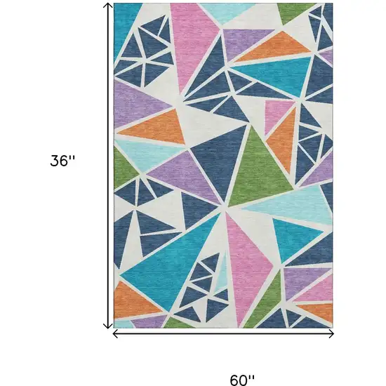 White Teal Pink And Orange Geometric Washable Area Rug With UV Protection Photo 6