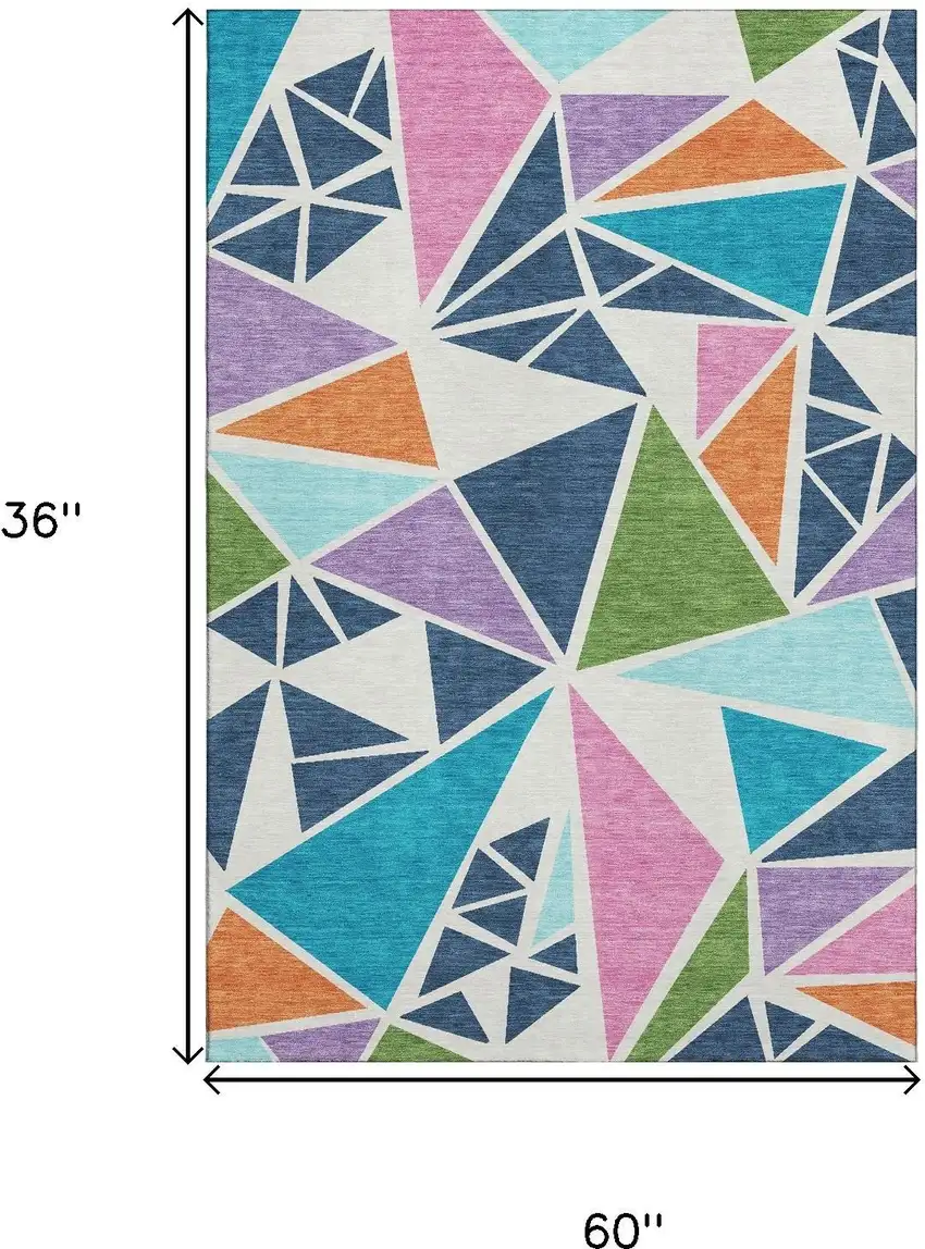 White Teal Pink And Orange Geometric Washable Area Rug With UV Protection Photo 6