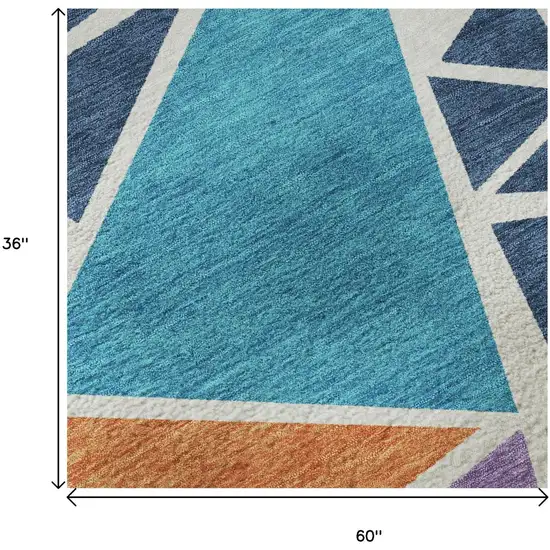 White Teal Pink And Orange Geometric Washable Area Rug With UV Protection Photo 9