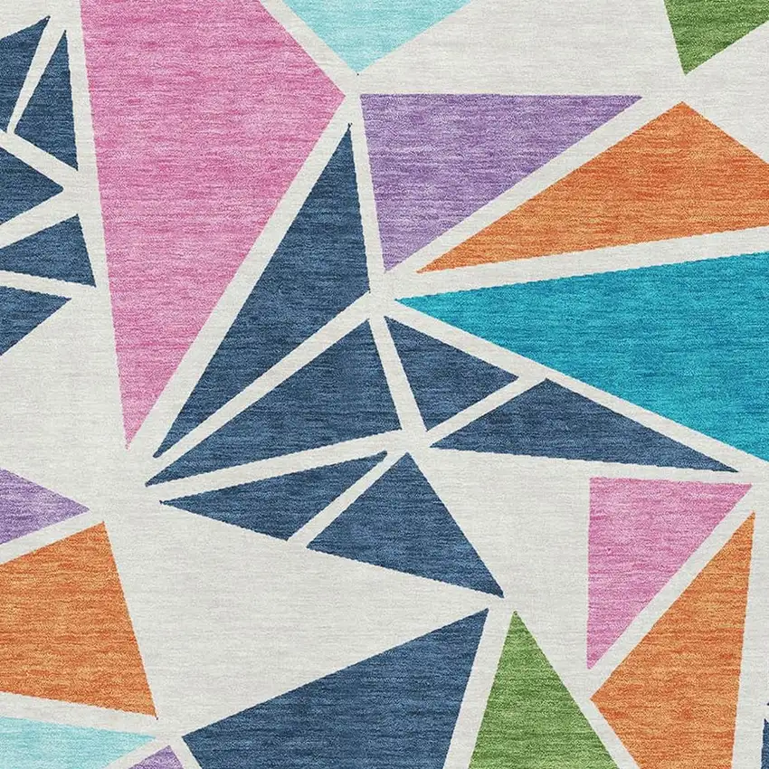 White Teal Pink And Orange Geometric Washable Area Rug With UV Protection Photo 3