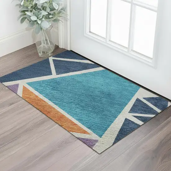 White Teal Pink And Orange Geometric Washable Area Rug With UV Protection Photo 2