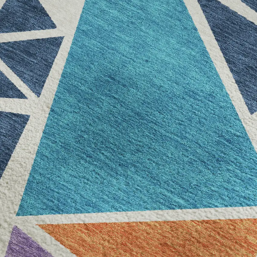 White Teal Pink And Orange Geometric Washable Area Rug With UV Protection Photo 2