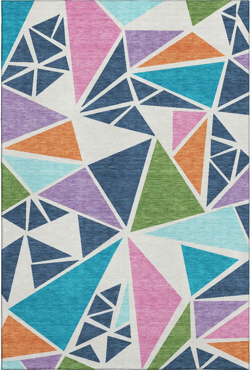 White Teal Pink And Orange Geometric Washable Area Rug With UV Protection Photo 5