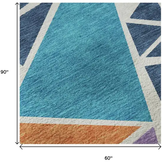 White Teal Pink And Orange Geometric Washable Area Rug With UV Protection Photo 9
