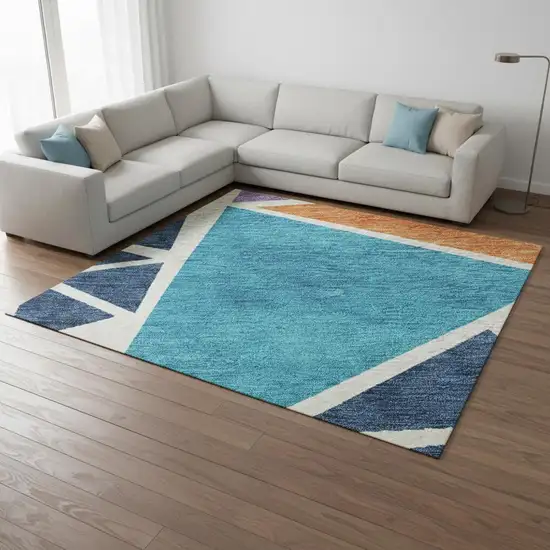 White Teal Pink And Orange Geometric Washable Area Rug With UV Protection Photo 2