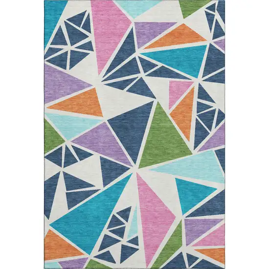 White Teal Pink And Orange Geometric Washable Area Rug With UV Protection Photo 5