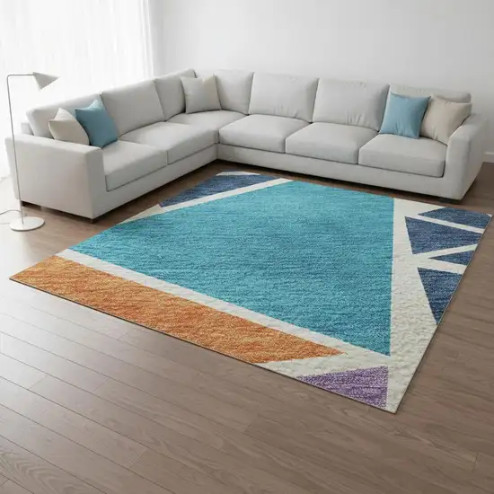 White Teal Pink And Orange Geometric Washable Area Rug With UV Protection Photo 2
