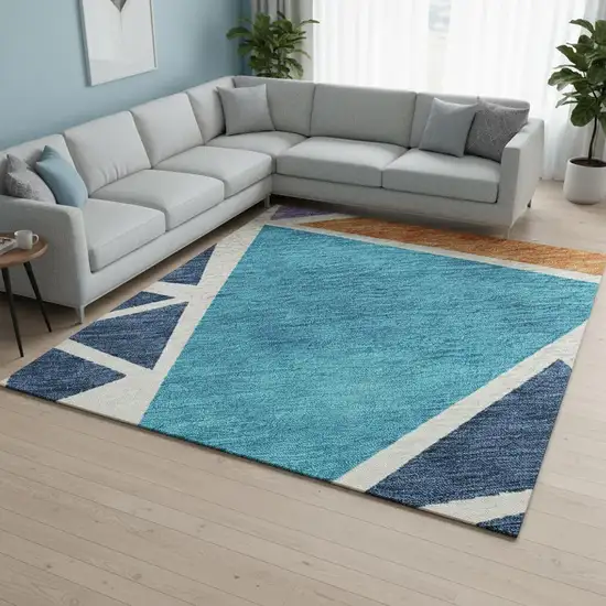 White Teal Pink And Orange Geometric Washable Area Rug With UV Protection Photo 2