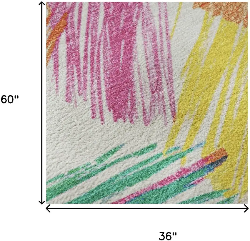 White Yellow And Pink Striped Washable Area Rug With UV Protection Photo 9