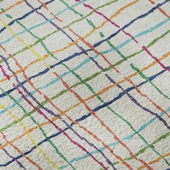 White Yellow Green And Pink Striped Washable Area Rug With UV Protection Photo 9