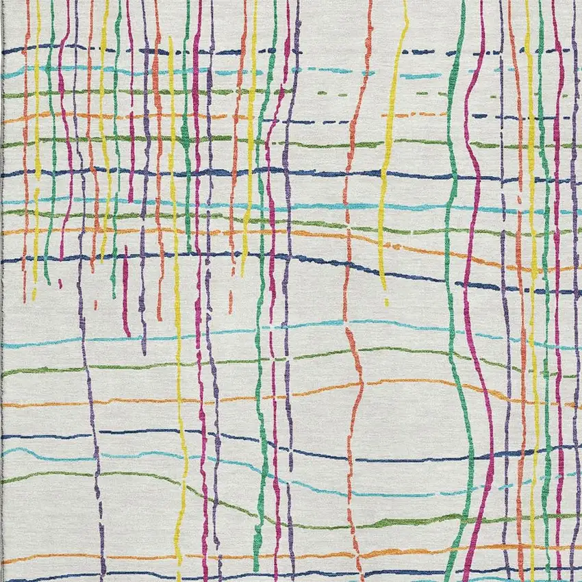 White Yellow Green And Pink Striped Washable Area Rug With UV Protection Photo 2