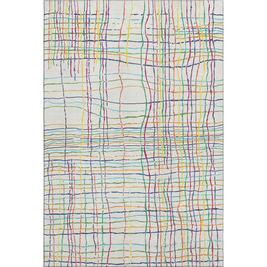 White Yellow Green And Pink Striped Washable Area Rug With UV Protection Photo 2