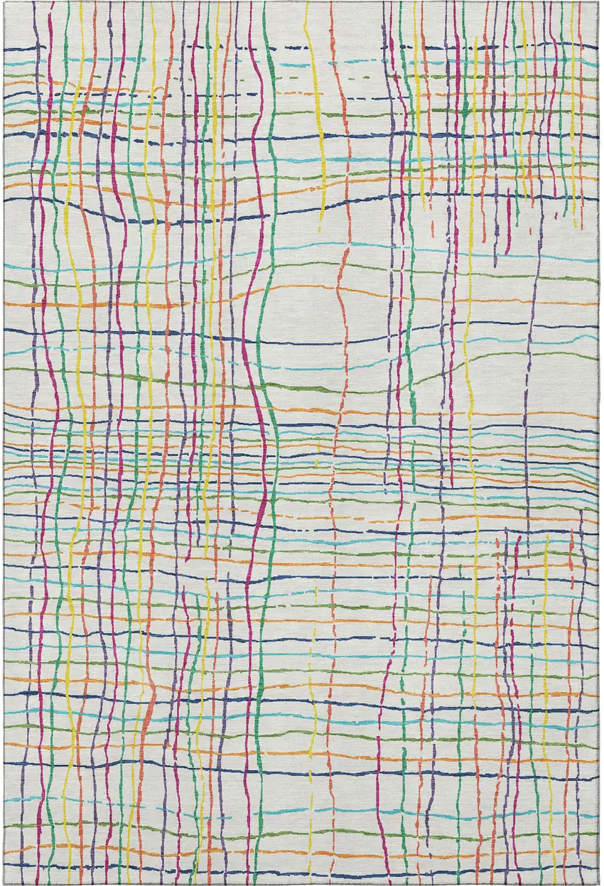 White Yellow Green And Pink Striped Washable Area Rug With UV Protection Photo 3