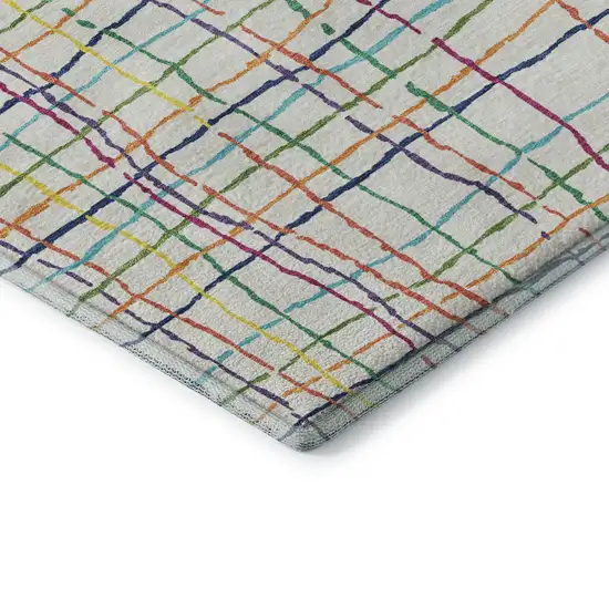 White Yellow Green And Pink Striped Washable Area Rug With UV Protection Photo 6